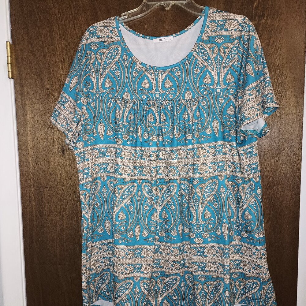 Linjou turquois golden blouse‎ tunic 1X SALE